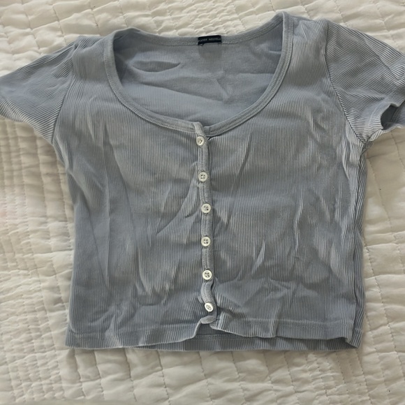 Brandy Melville Button down Blue Cropped Top - Picture 2 of 3